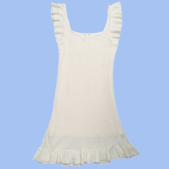 House of Harlow 1960 Dresses & Skirts - House of Harlow 1960 Ruffle Crochet Dress Ivory Pointelle Tight Knit Mini